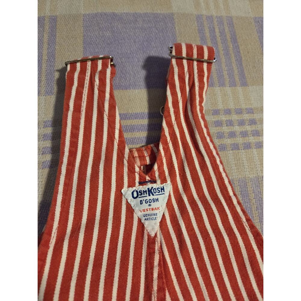 Vtg Osh Kosh Sweats 2T Red White Striped Vestbak Rough Tough 90s 80s Overalls - Picture 9 of 9